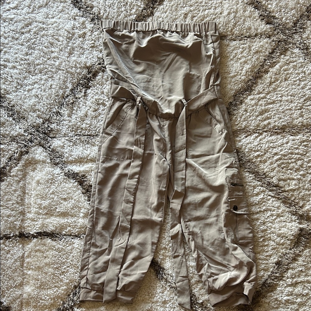 Grass Collection Beige Strapless Jumpsuit
